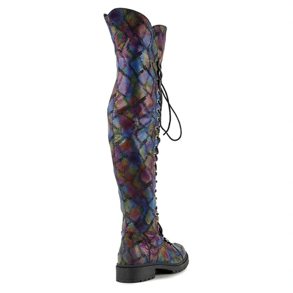 Anthony Wang Colorful Snakeskin Print Over The Knee Boots